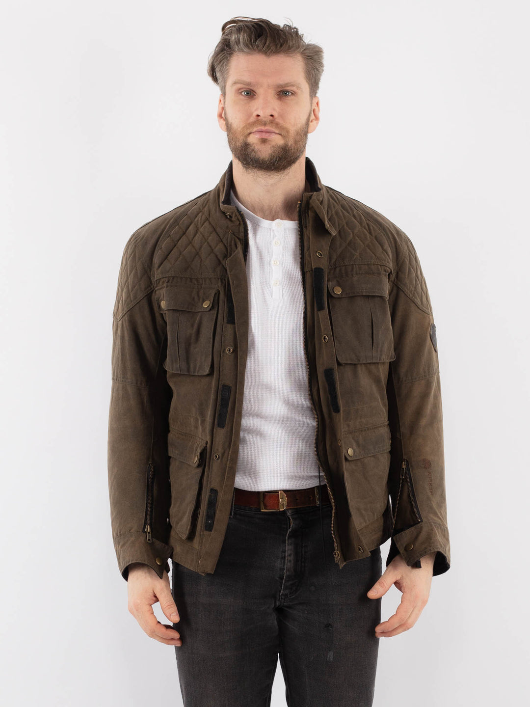 Vintage 90's Men Waxed Canvas Jacket in BrownZ913