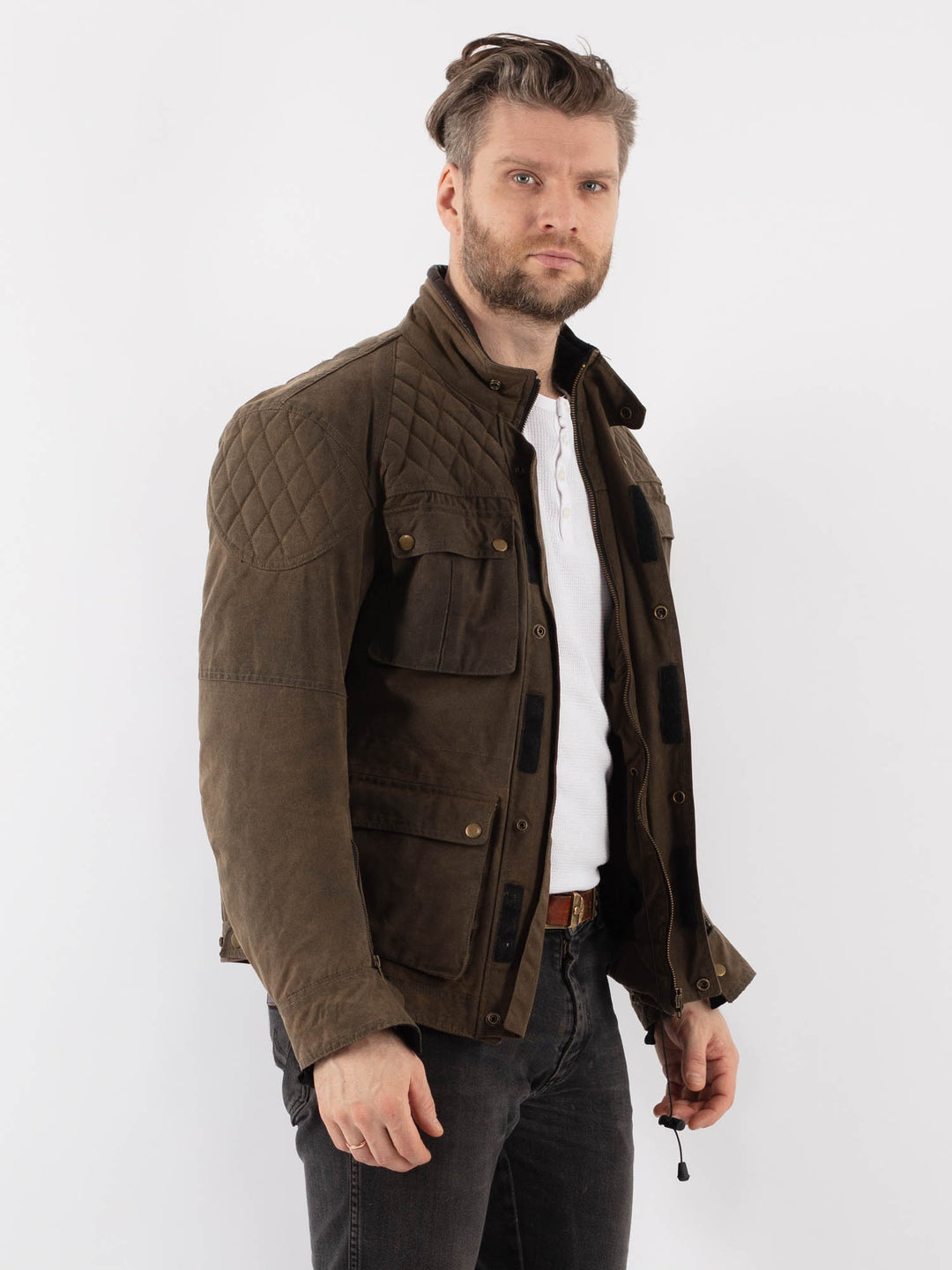 Vintage 90's Men Waxed Canvas Jacket in BrownZ913