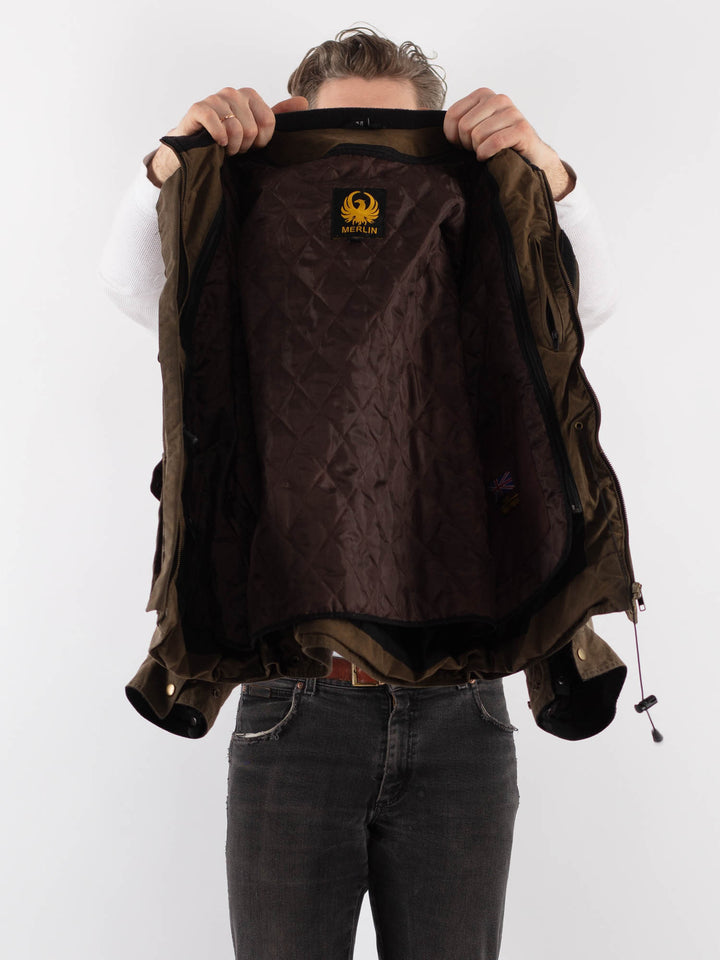 Vintage 90's Men Waxed Canvas Jacket in BrownZ913