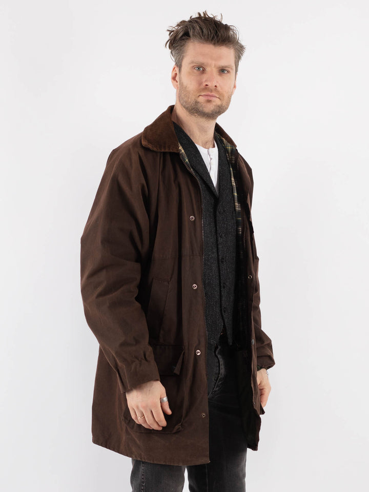 Vintage 90's Men Waxed Cotton Jacket in BrownZ652
