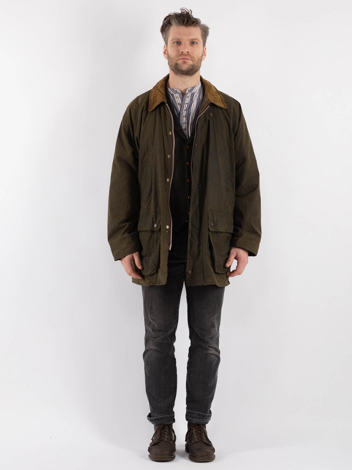 Vintage 90's Men Waxed Cotton Jacket in GreenZ543