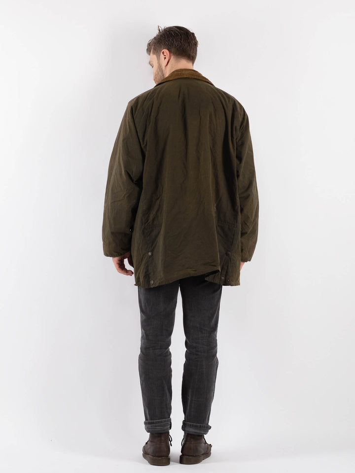 Vintage 90's Men Waxed Cotton Jacket in GreenZ543