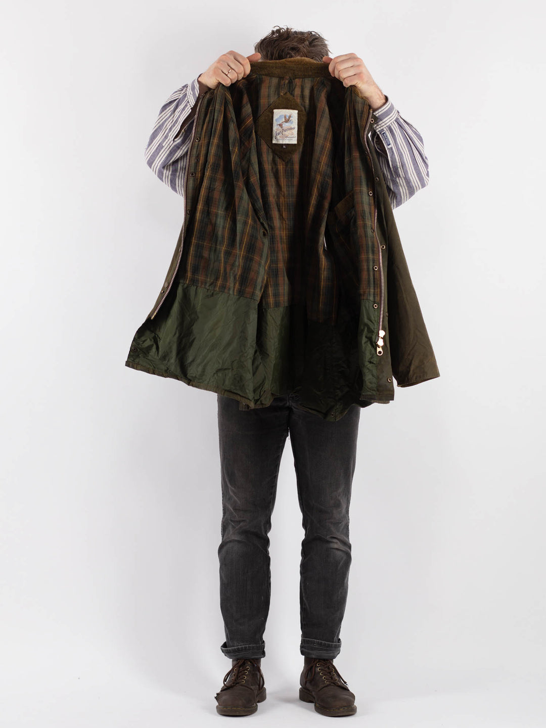 Vintage 90's Men Waxed Cotton Jacket in GreenZ543