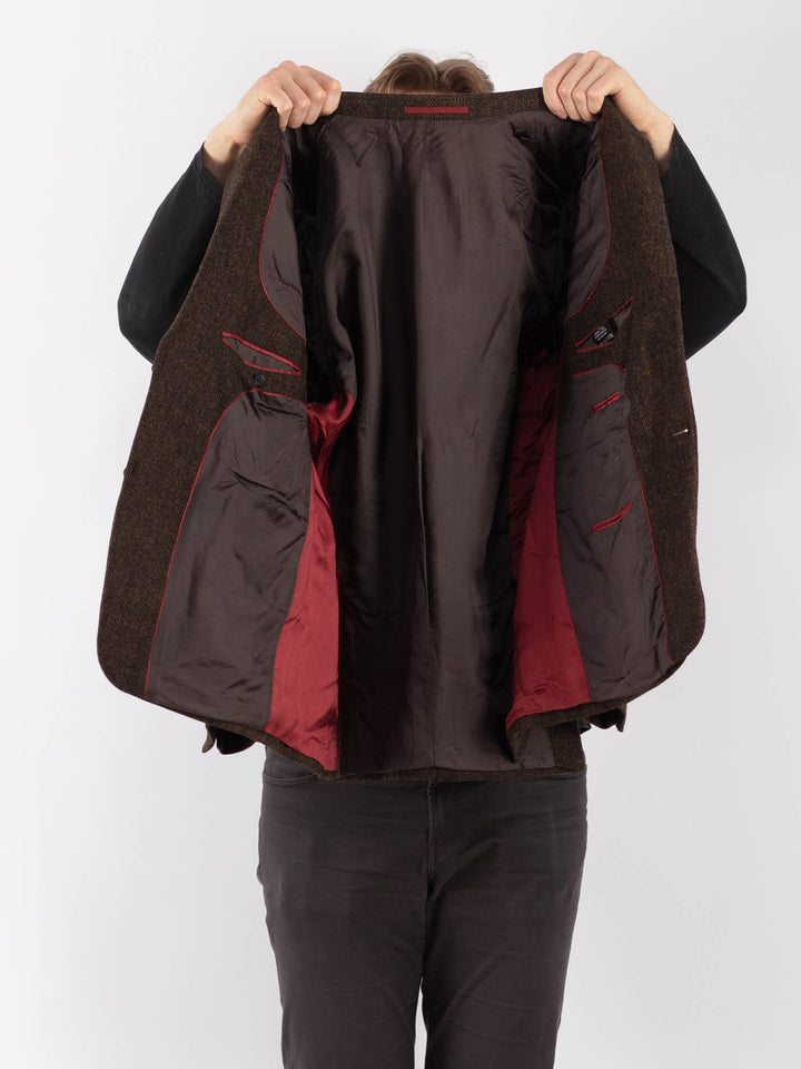 Vintage 90's Men Wool Blazer Jacket in BrownZ1273