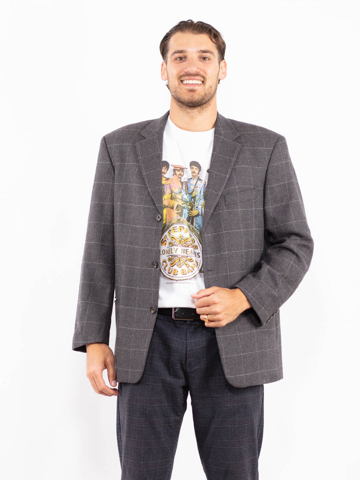 Vintage 90's Men Wool Blazer Jacket in GrayZ2187