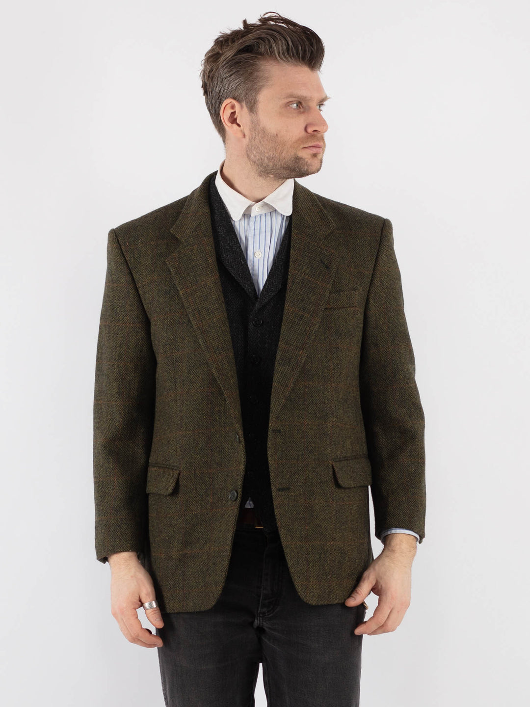 Vintage 90's Men Wool Blazer Jacket in Green - NorthernGrip