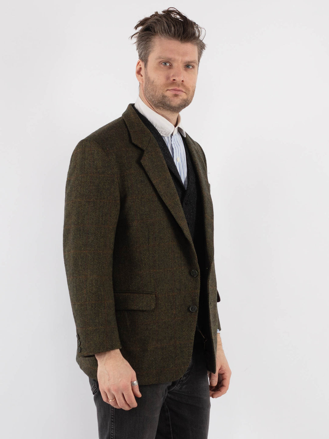 Vintage 90's Men Wool Blazer Jacket in Green - NorthernGrip