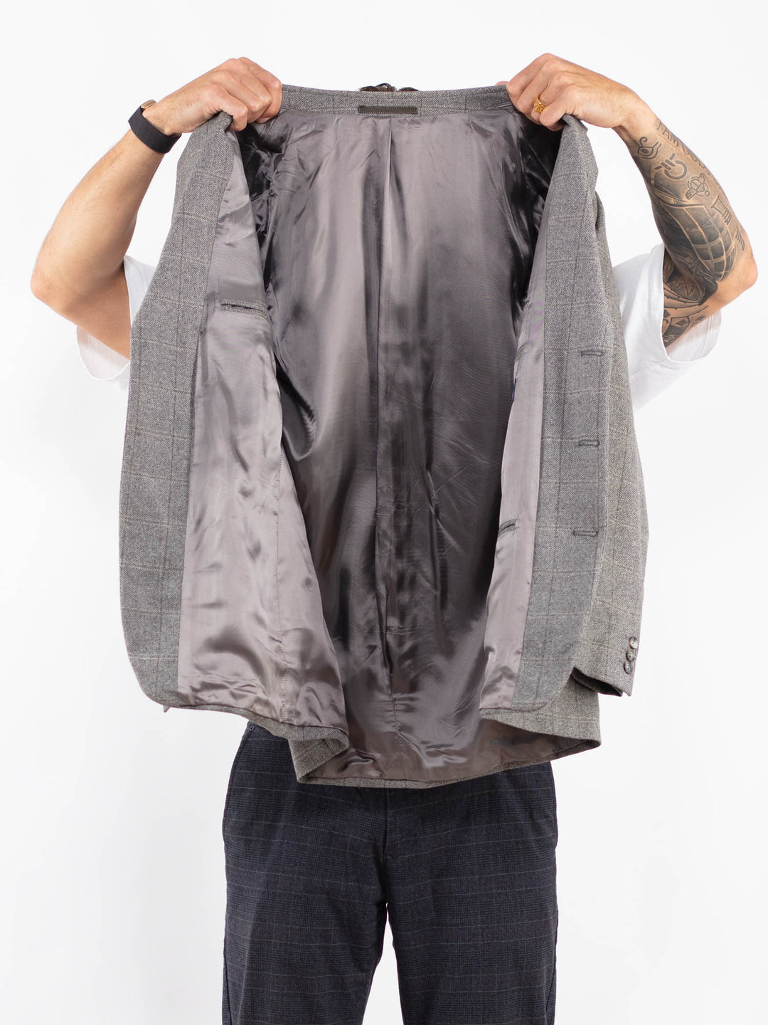 Vintage 90's Men Wool Blazer Jacket in GrayZ2194