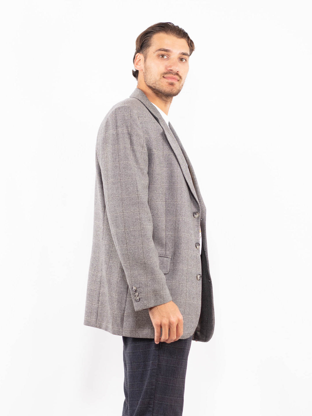 Vintage 90's Men Wool Blazer Jacket in GrayZ2194