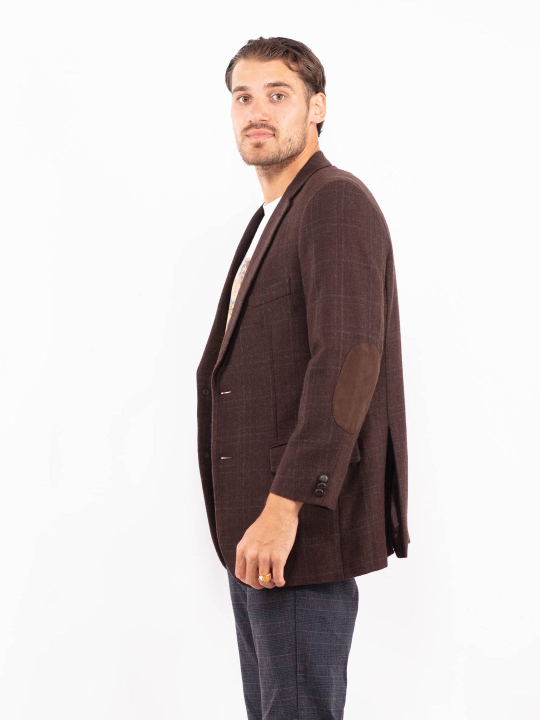 Vintage 90's Men Wool Blazer Jacket in BrownZ2201