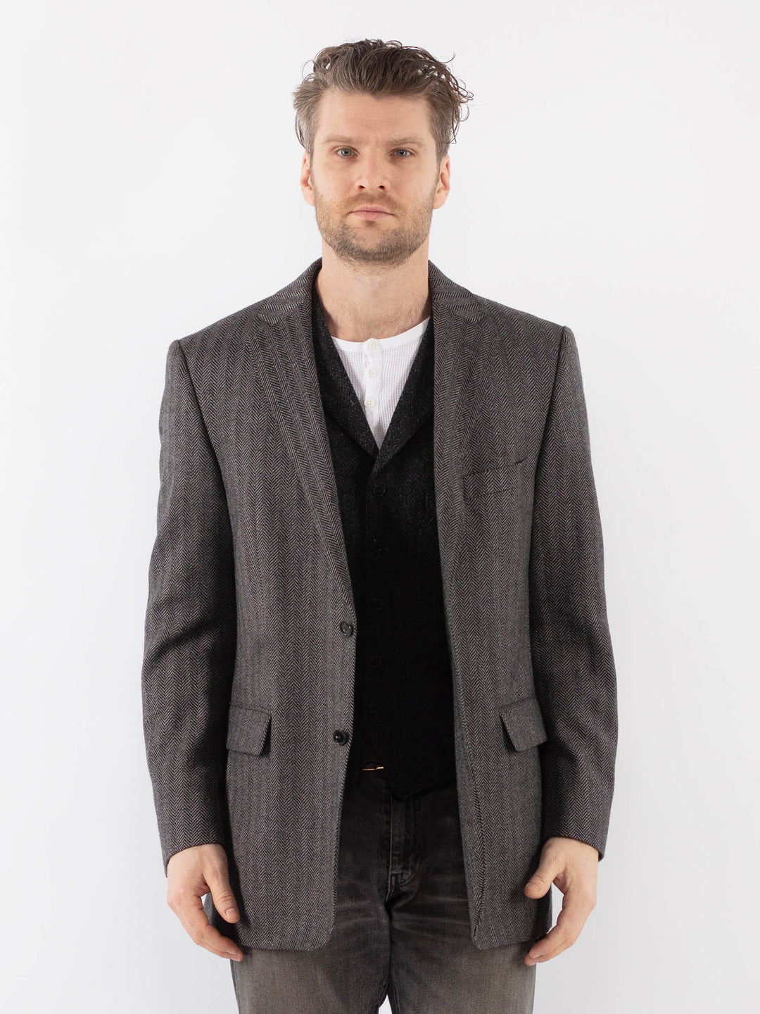 Vintage 90's Men Wool Blazer Jacket in GrayZ1020