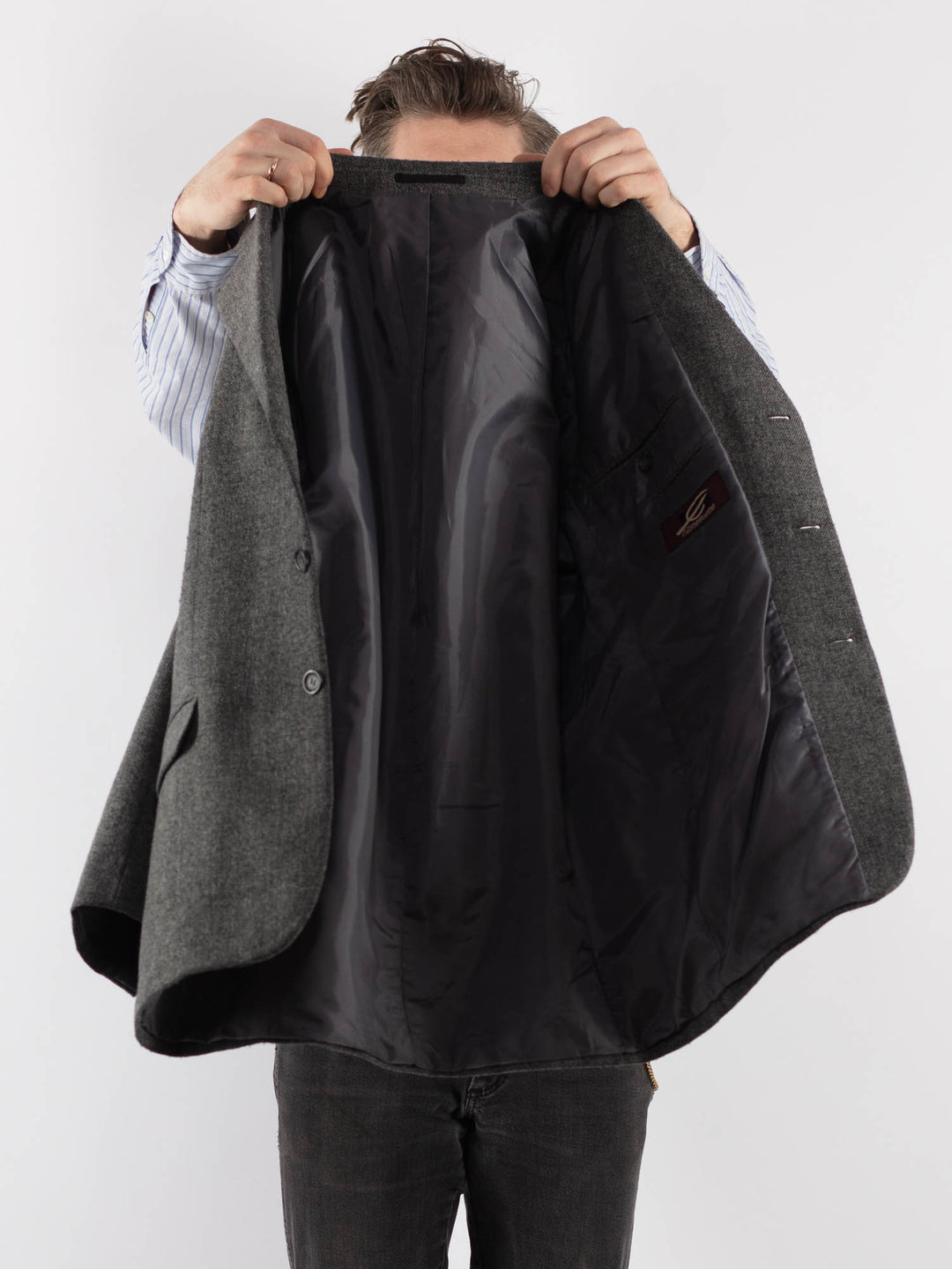 Vintage 90's Men Wool Blazer Jacket in Gray - NorthernGrip