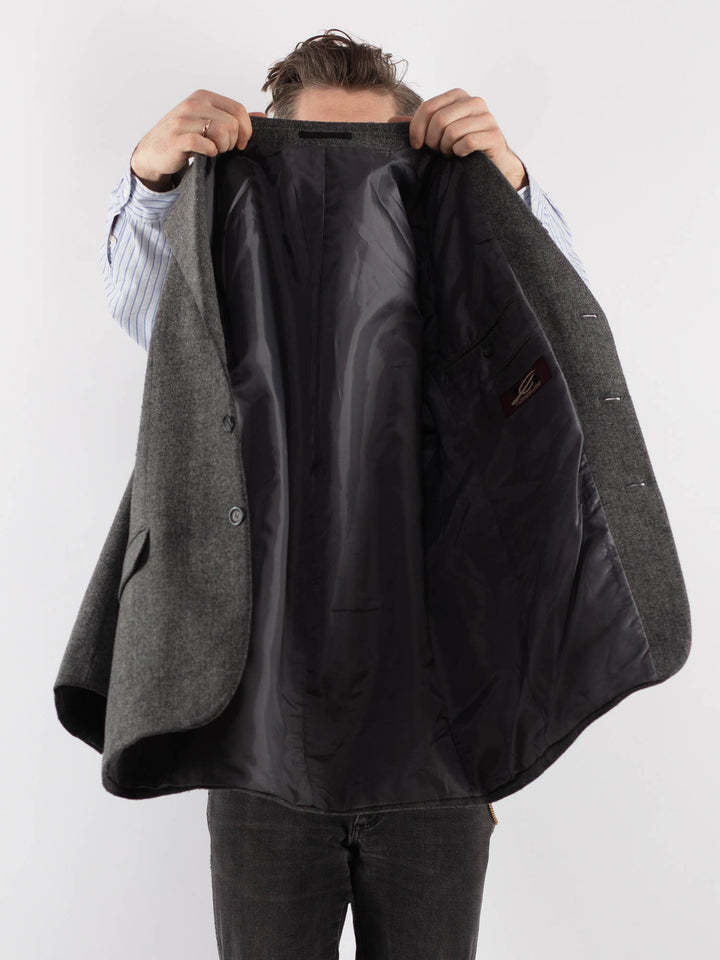Vintage 90's Men Wool Blazer Jacket in Gray - NorthernGrip