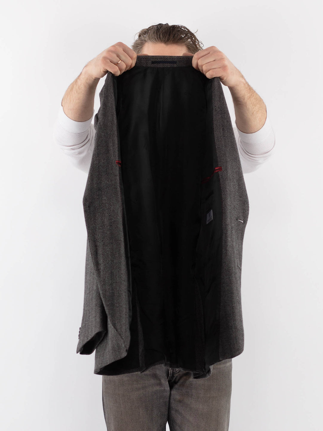 Vintage 90's Men Wool Blazer Jacket in GrayZ1020