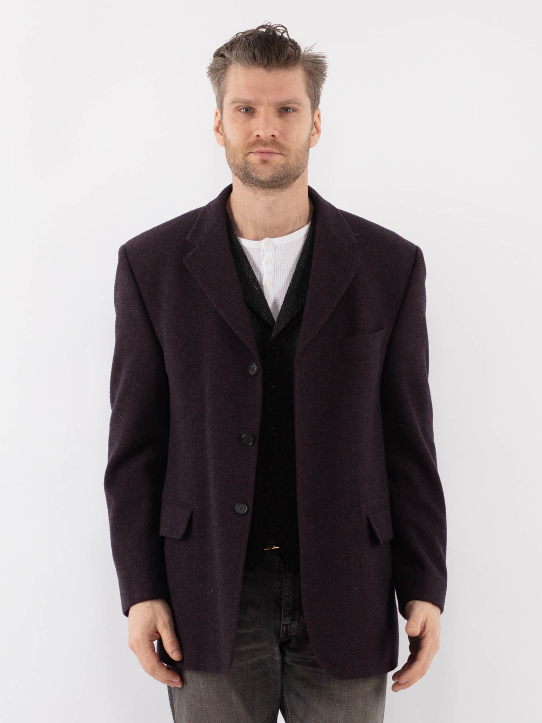 Vintage 90's Men Wool Blazer Jacket in PurpleZ1022