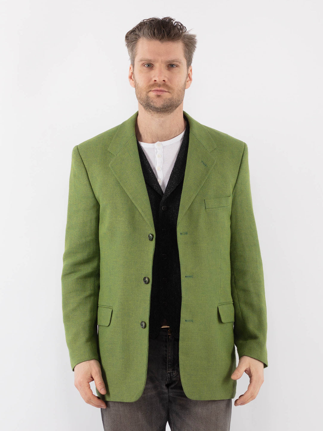 Vintage 90's Men Wool Blazer Jacket in GreenZ1024