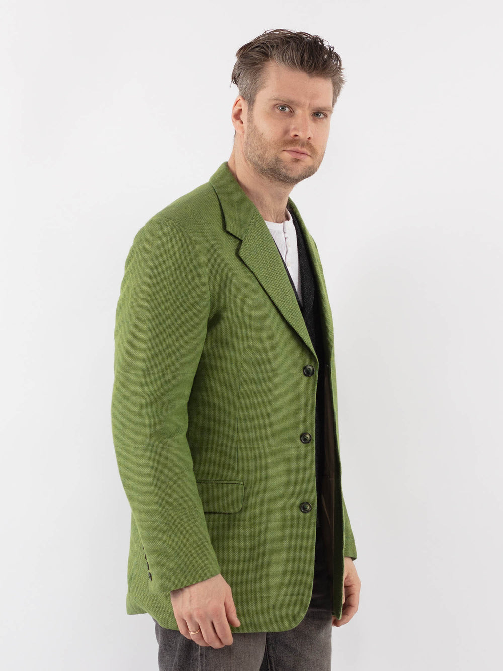 Vintage 90's Men Wool Blazer Jacket in GreenZ1024