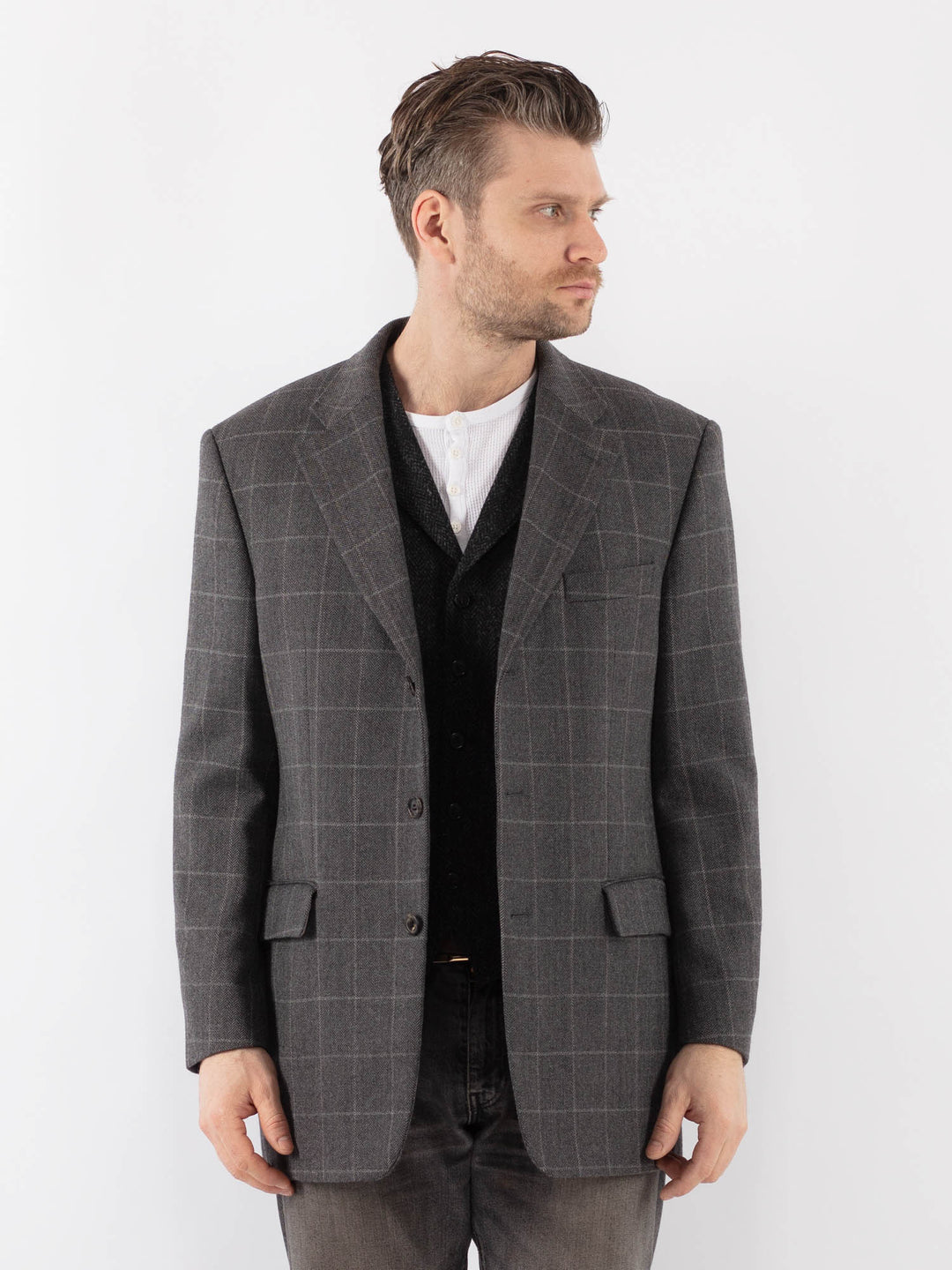 Vintage 90's Men Wool Blazer Jacket in GrayZ1031