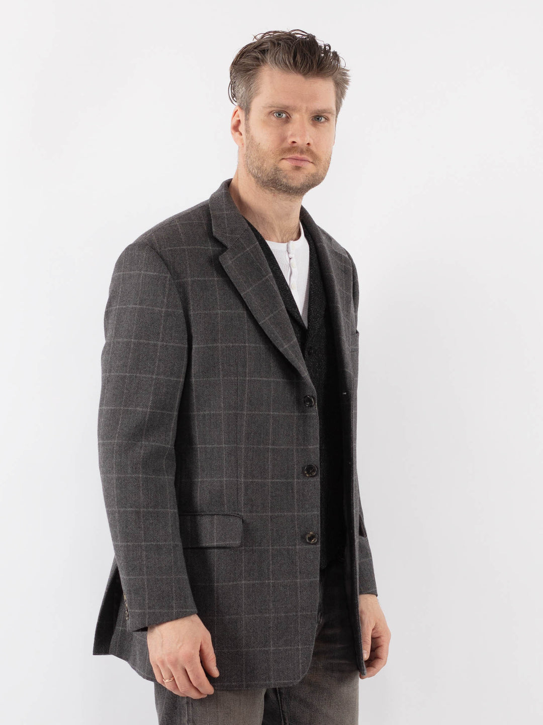 Vintage 90's Men Wool Blazer Jacket in GrayZ1031