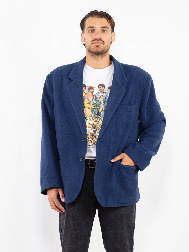 Vintage 90's Men Wool Blend Blazer Jacket in BlueZ2214