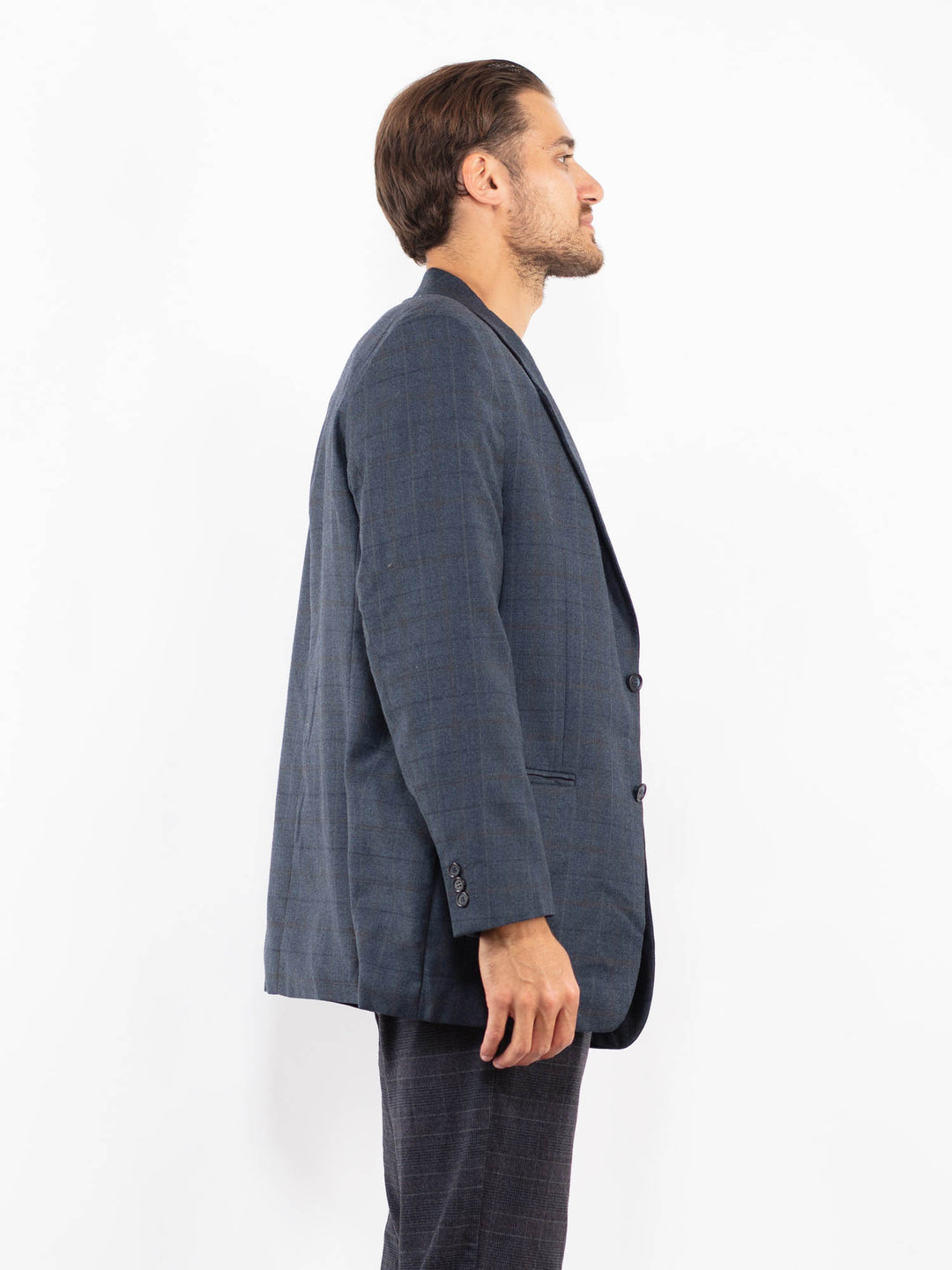 Vintage 90's Men Wool Blend Blazer Jacket in BlueZ2216