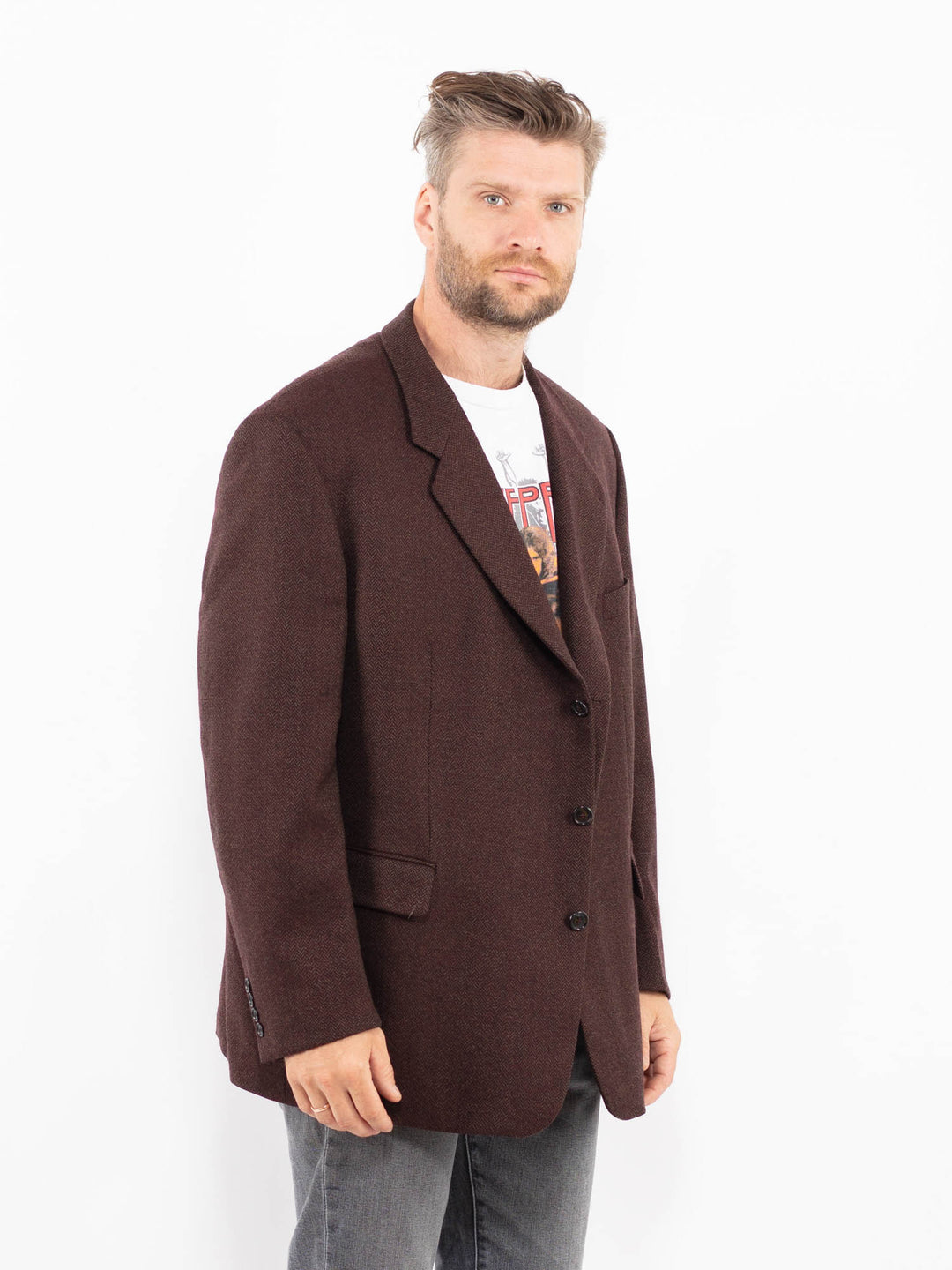 Vintage 90's Men Wool Blazer Jacket in BrownZ2327