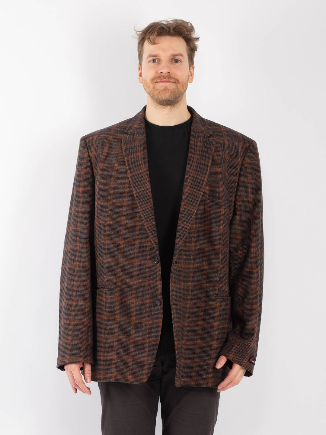 Vintage 90's Men Wool Blazer Jacket in BrownZ1310