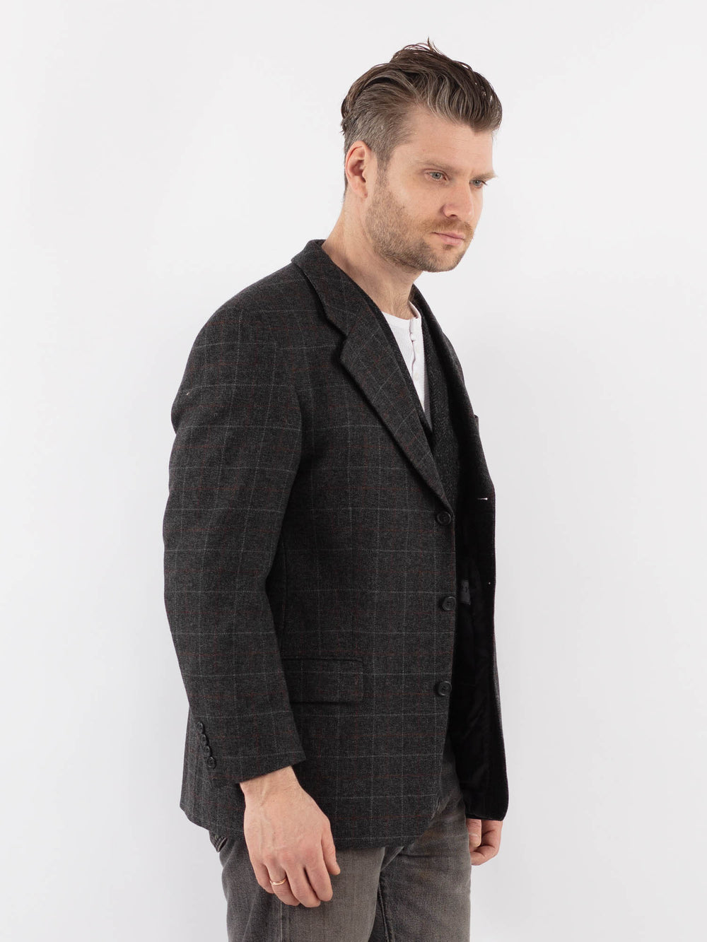 Vintage 90's Men Wool Blazer Jacket in GrayZ1040