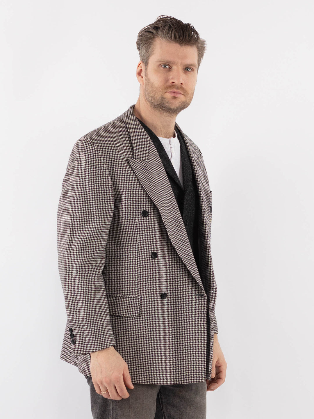 Vintage 90's Men Wool Blazer Jacket in GrayZ1045
