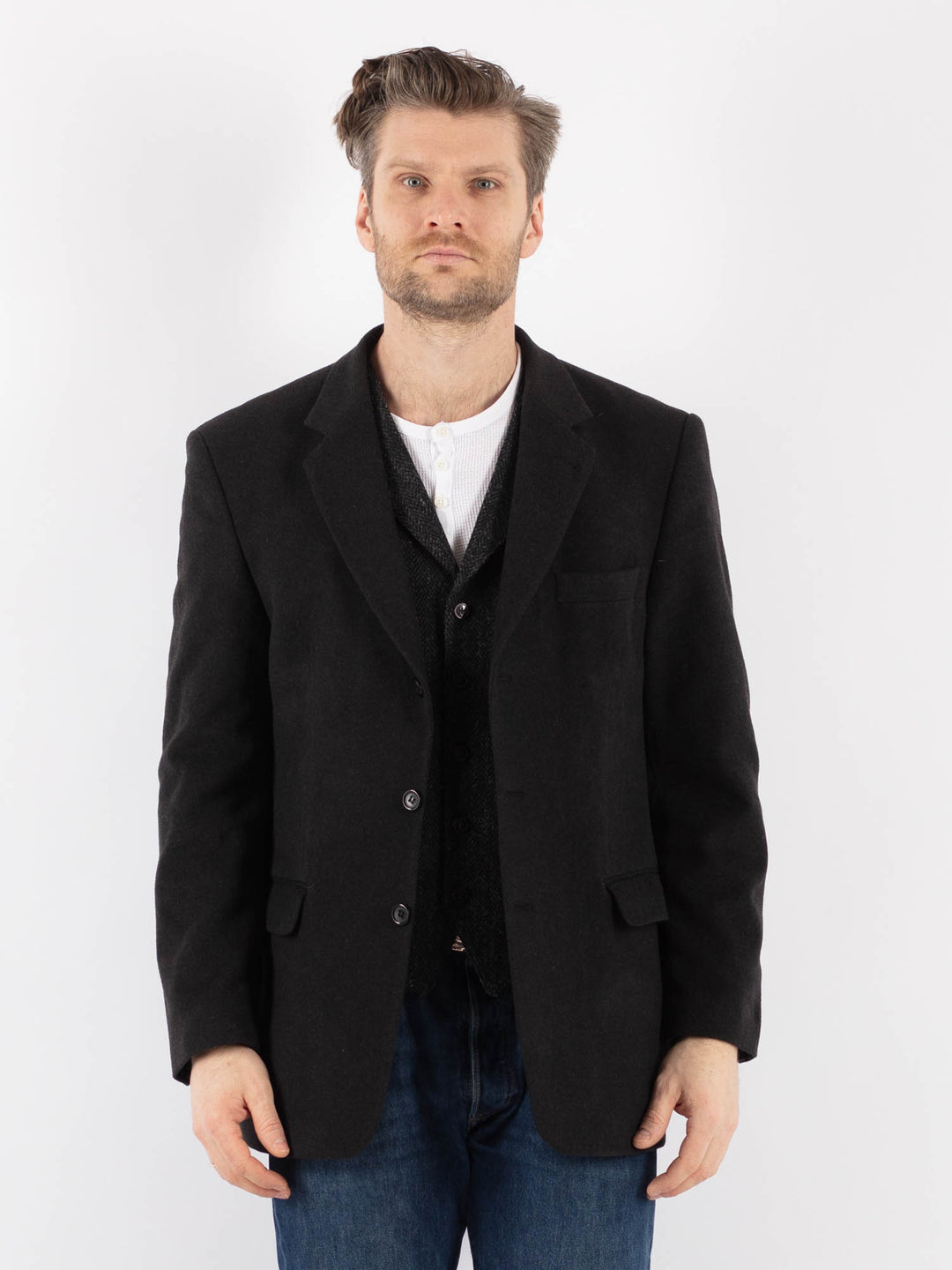 Vintage 90's Men Wool Blazer Jacket in GrayZ1197