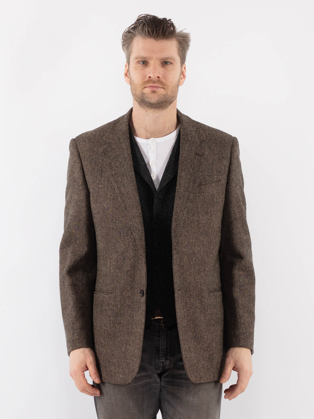 Vintage 90's Men Wool Blazer Jacket in BrownZ1049