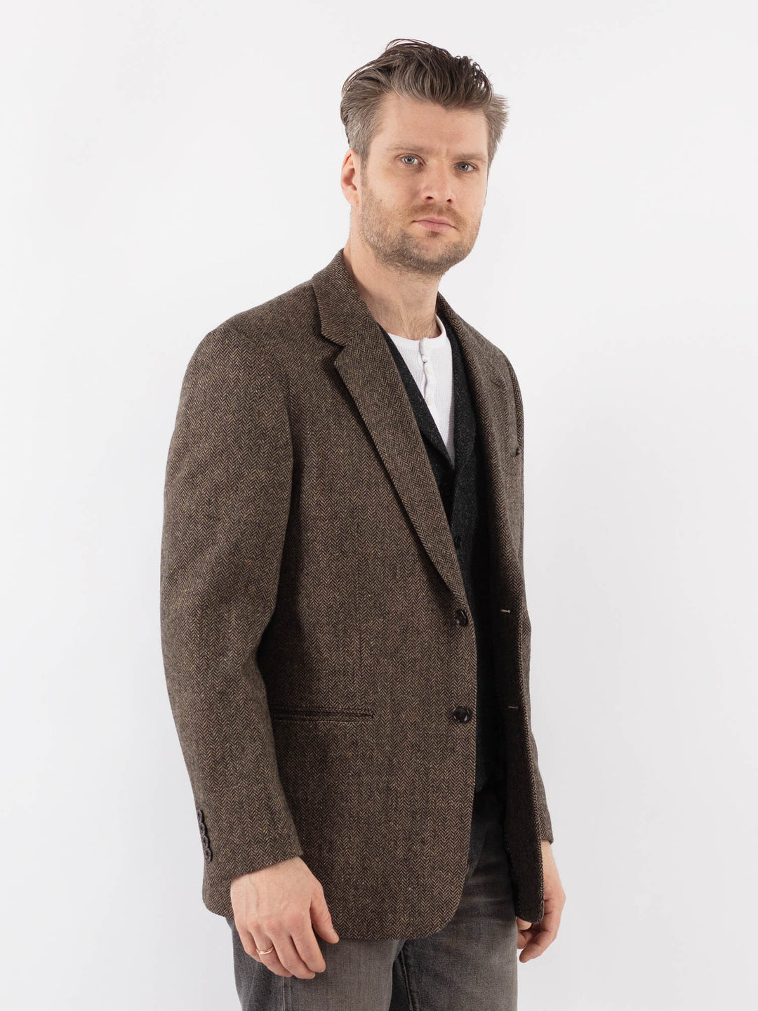 Vintage 90's Men Wool Blazer Jacket in BrownZ1049