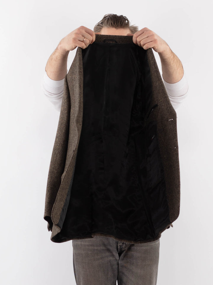 Vintage 90's Men Wool Blazer Jacket in BrownZ1049