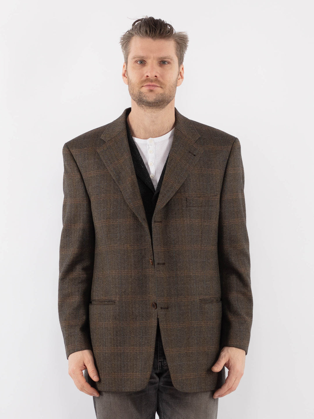 Vintage 90's Men Wool Blazer Jacket in BrownZ1060