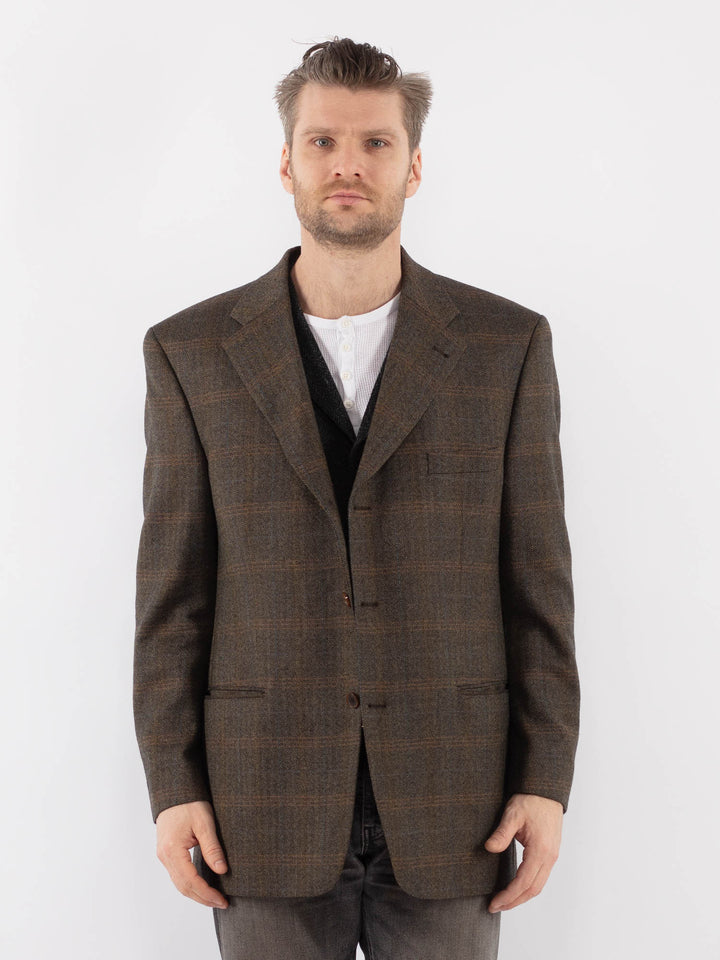 Vintage 90's Men Wool Blazer Jacket in BrownZ1060