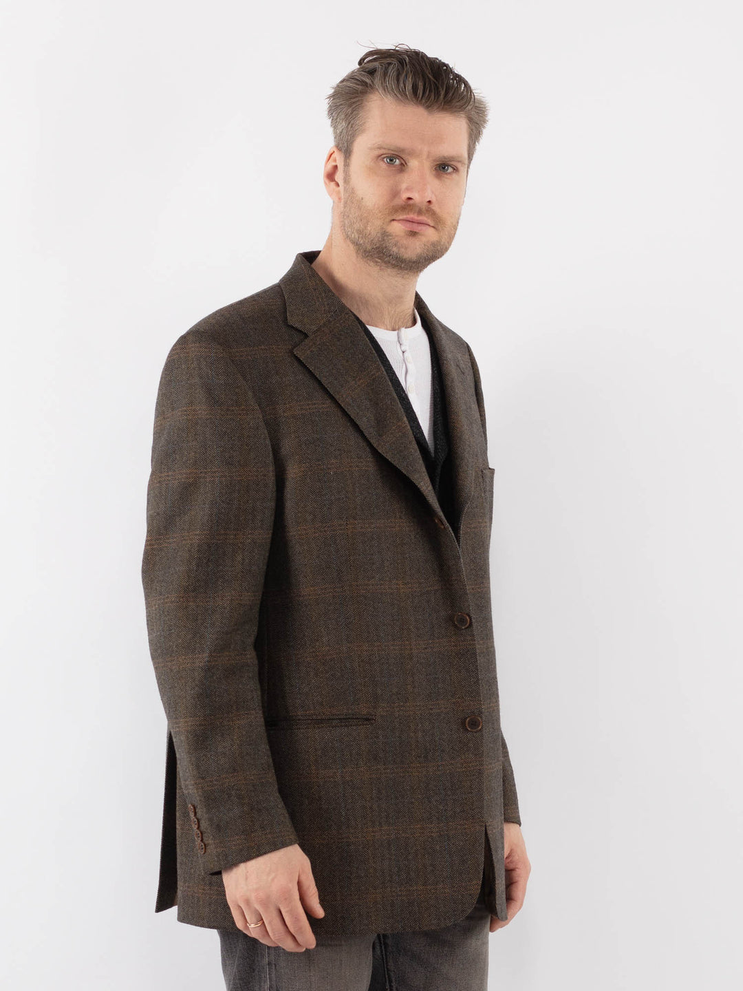 Vintage 90's Men Wool Blazer Jacket in BrownZ1060