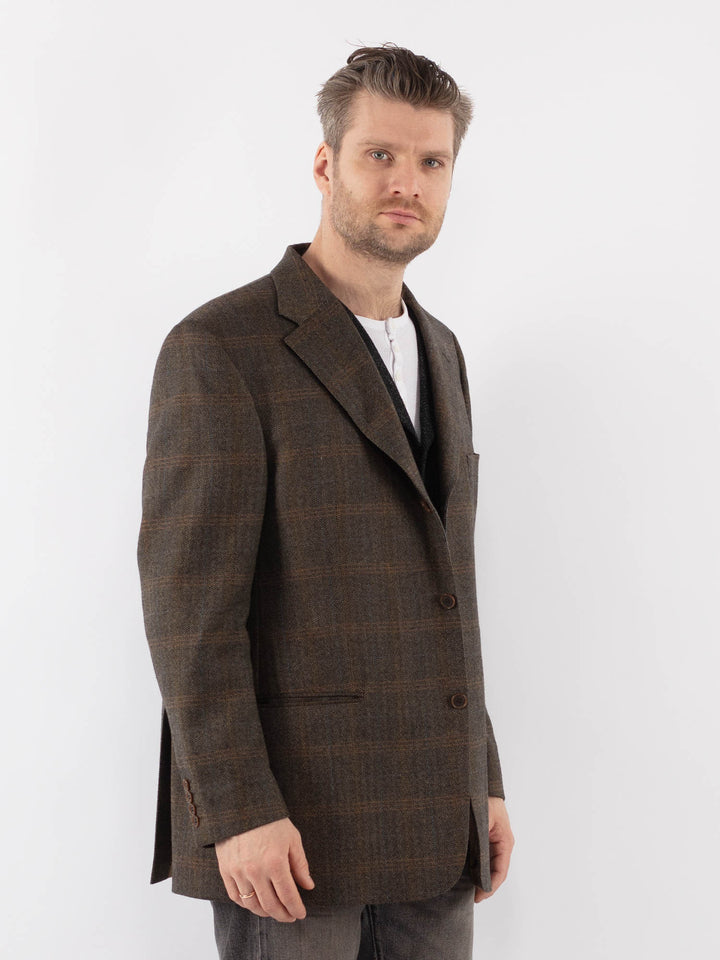 Vintage 90's Men Wool Blazer Jacket in BrownZ1060