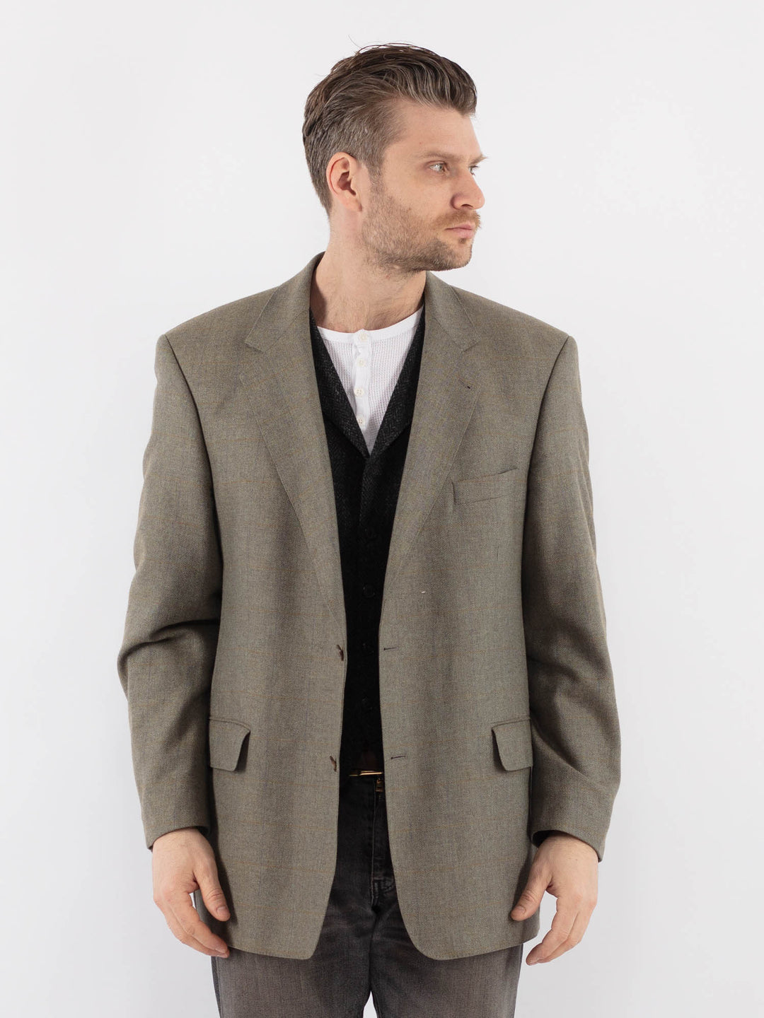 Vintage 90's Men Wool Blazer Jacket in BeigeZ1062