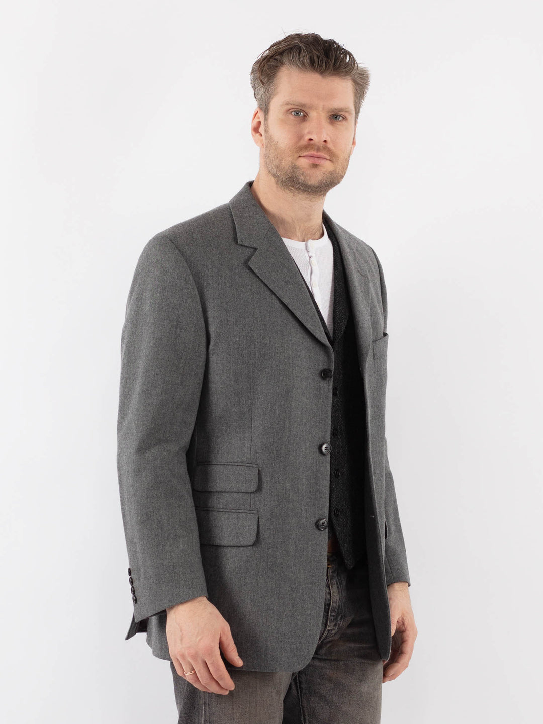 Vintage 90's Men Wool Blazer Jacket in GrayZ1065