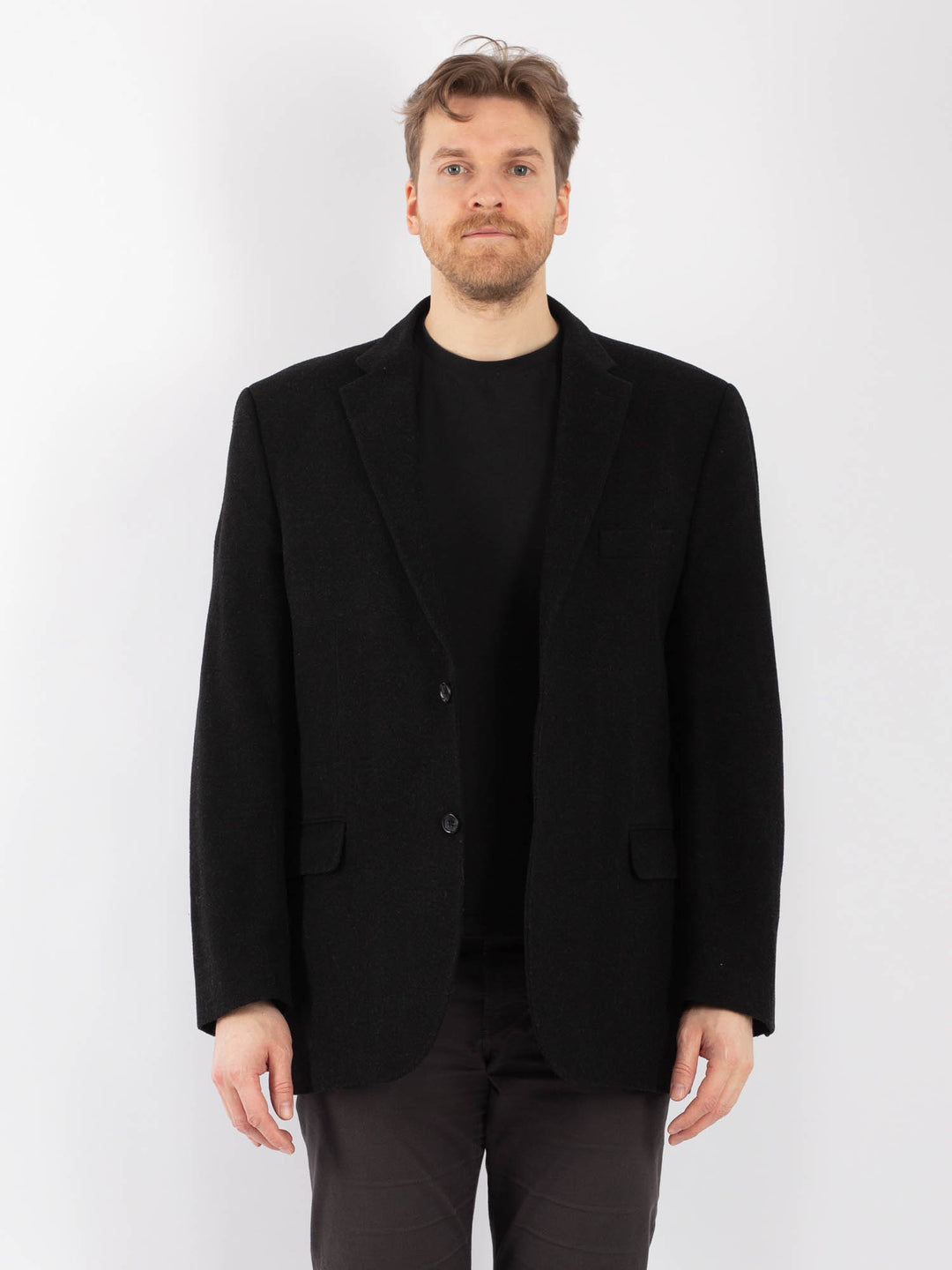 Vintage 90's Men Wool Blazer Jacket in BlackZ1345