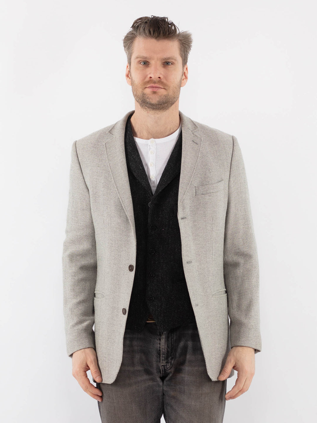 Vintage 90's Men Wool Blazer Jacket in GrayZ1076