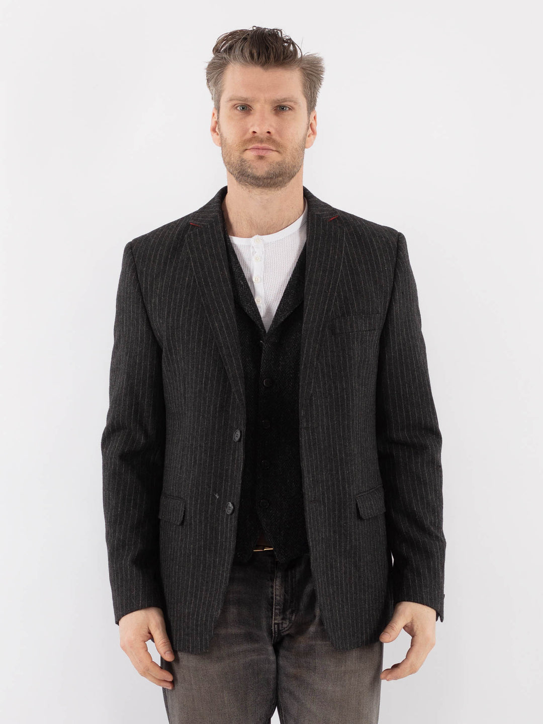 Vintage 90's Men Wool Blazer Jacket in GrayZ1079