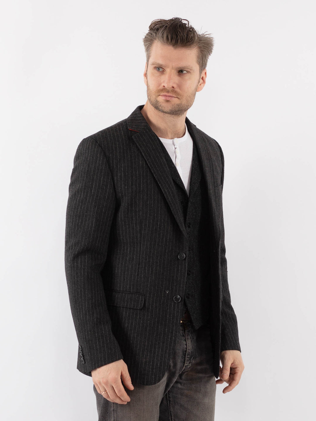 Vintage 90's Men Wool Blazer Jacket in GrayZ1079