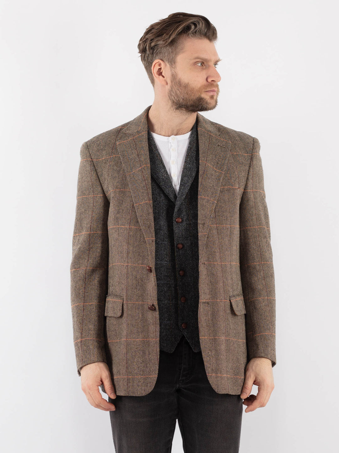 Vintage 90's Men Wool Blend Blazer Jacket in GrayZ979