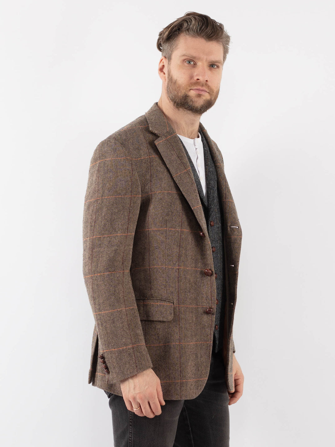 Vintage 90's Men Wool Blend Blazer Jacket in GrayZ979