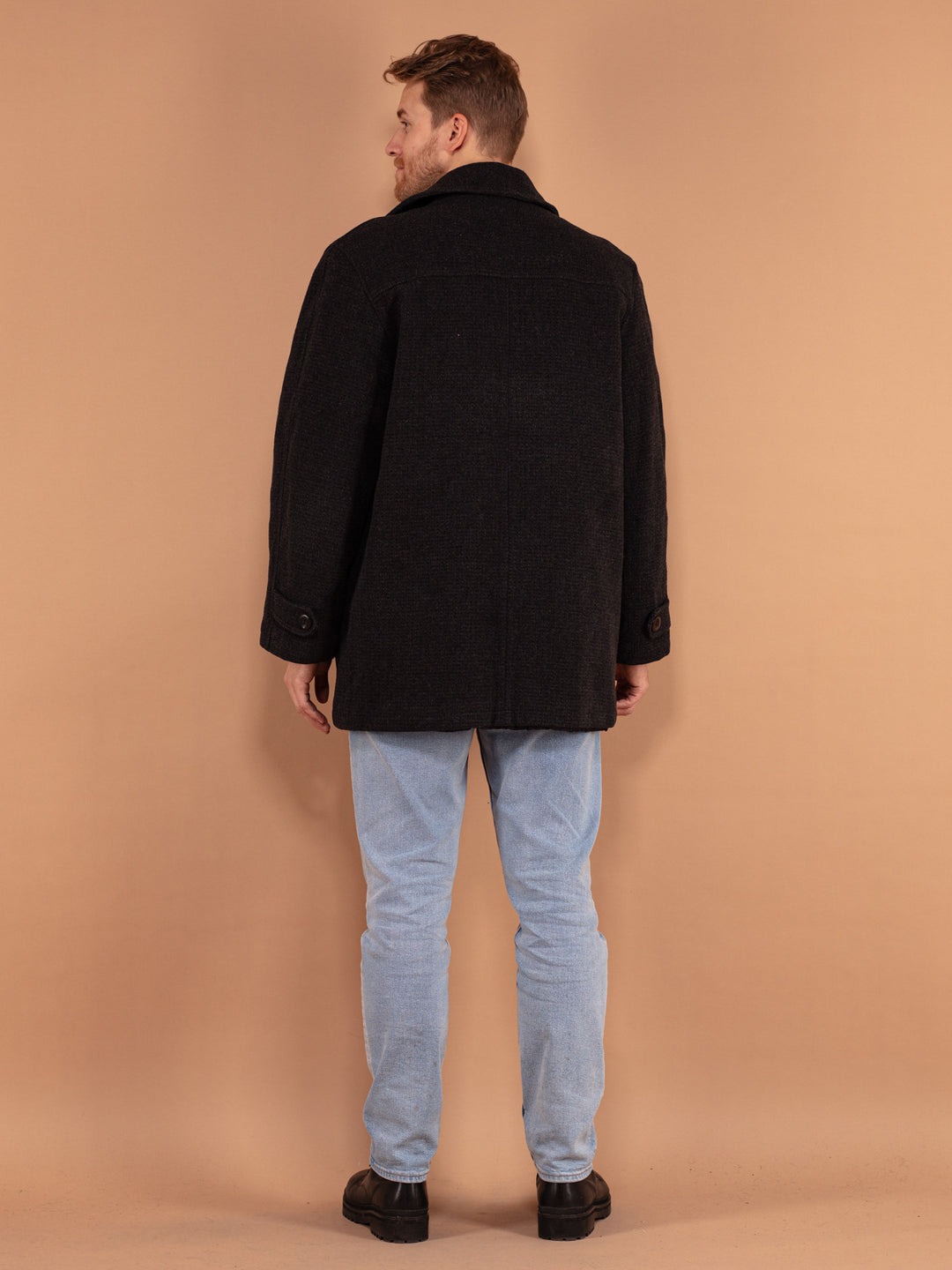 Vintage 90's Men Wool Blend Coat in Dark Grey - NorthernGrip