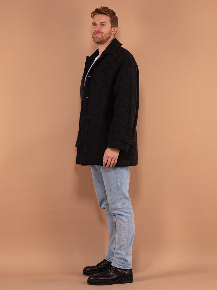 Vintage 90's Men Wool Blend Coat in Dark Grey - NorthernGrip
