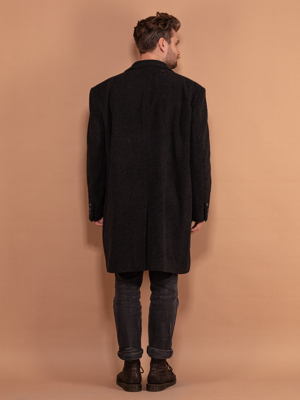 Vintage 90's Men Wool Blend Coat in Dark Grey - NorthernGrip