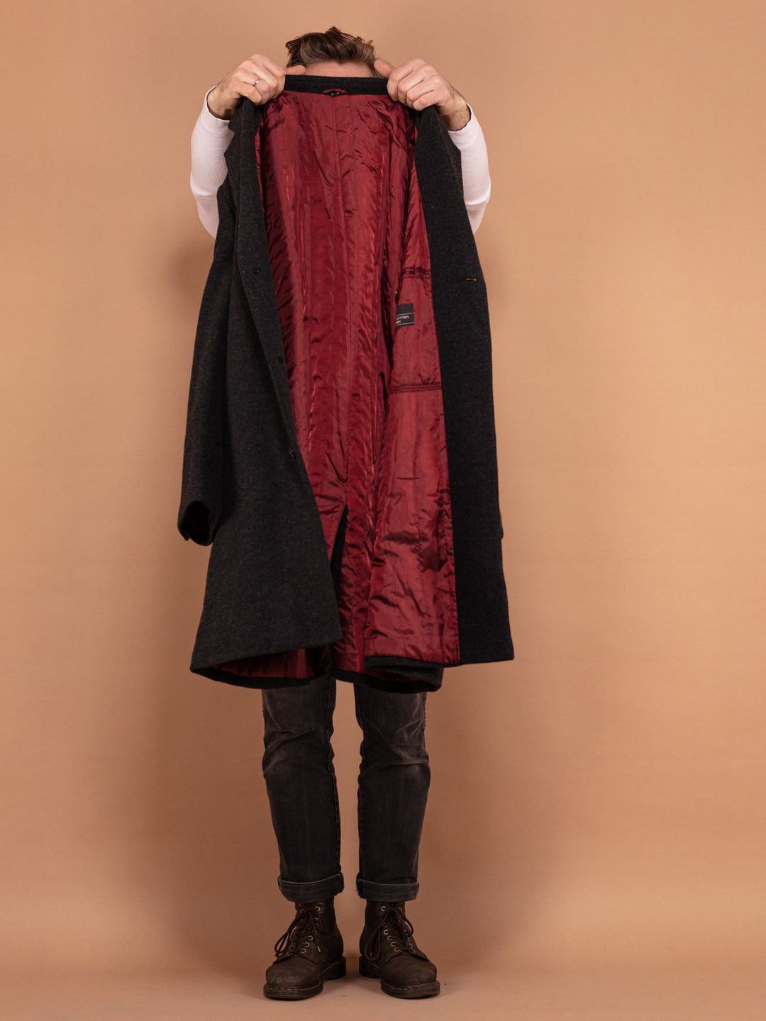 Vintage 90's Men Wool Blend Coat in Dark Grey - NorthernGrip