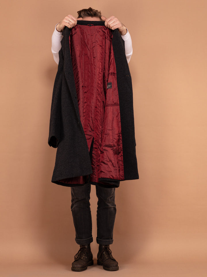 Vintage 90's Men Wool Blend Coat in Dark Grey - NorthernGrip